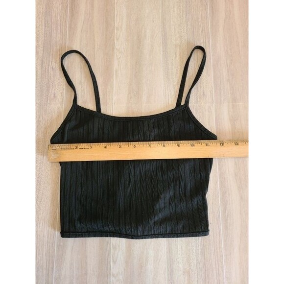 Shein Black Ribbed Crop Tank Petite XXS Tie Front Ruffle Detail Sleeveless Top - Picture 4 of 7
